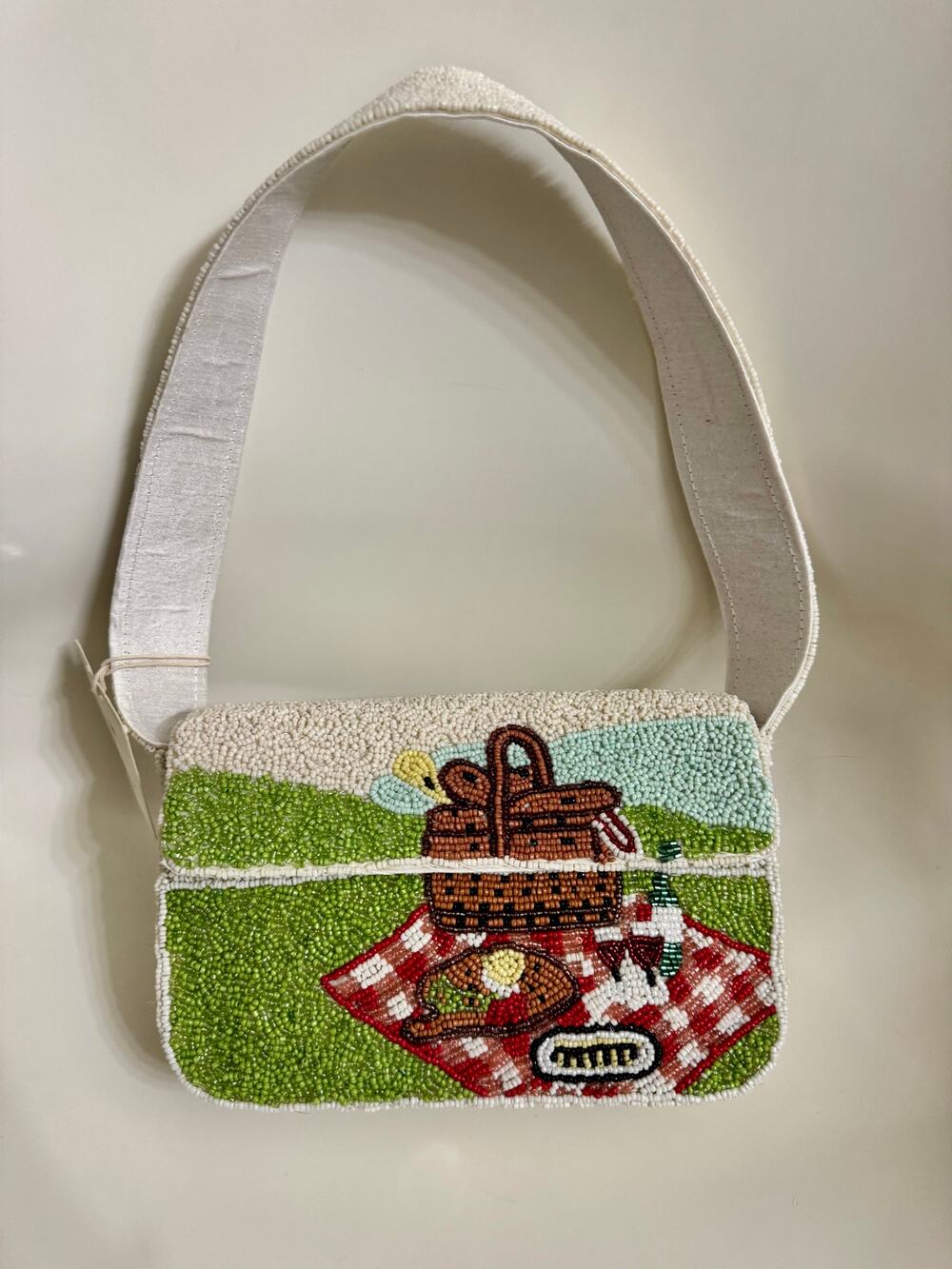 Sol & Mer Beaded Picnic Scene Shoulder Bag Novelty Handbag NWT